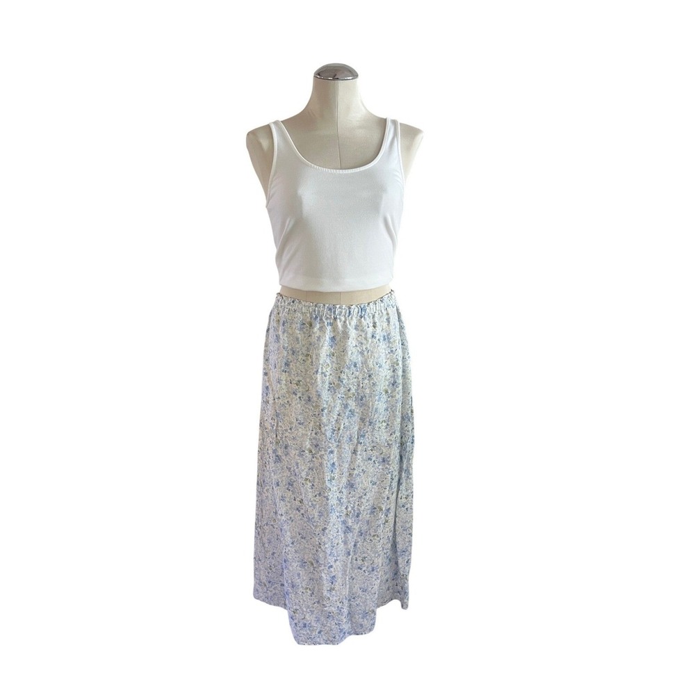 Liz Claiborne LizSport Petite Blue Floral 100% Linen Maxi Skirt Size 10P